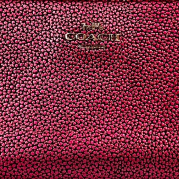 RARE COLOR! COACH Pink Metallic Pebble Leather Accordion Zip Wallet - Picture 7 of 11